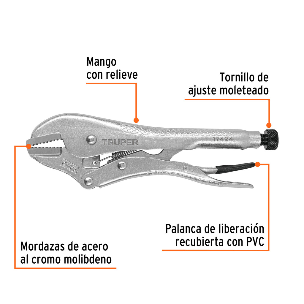 Pinza de presión 10" mordaza recta, TRUPER PPT-10R (17424)