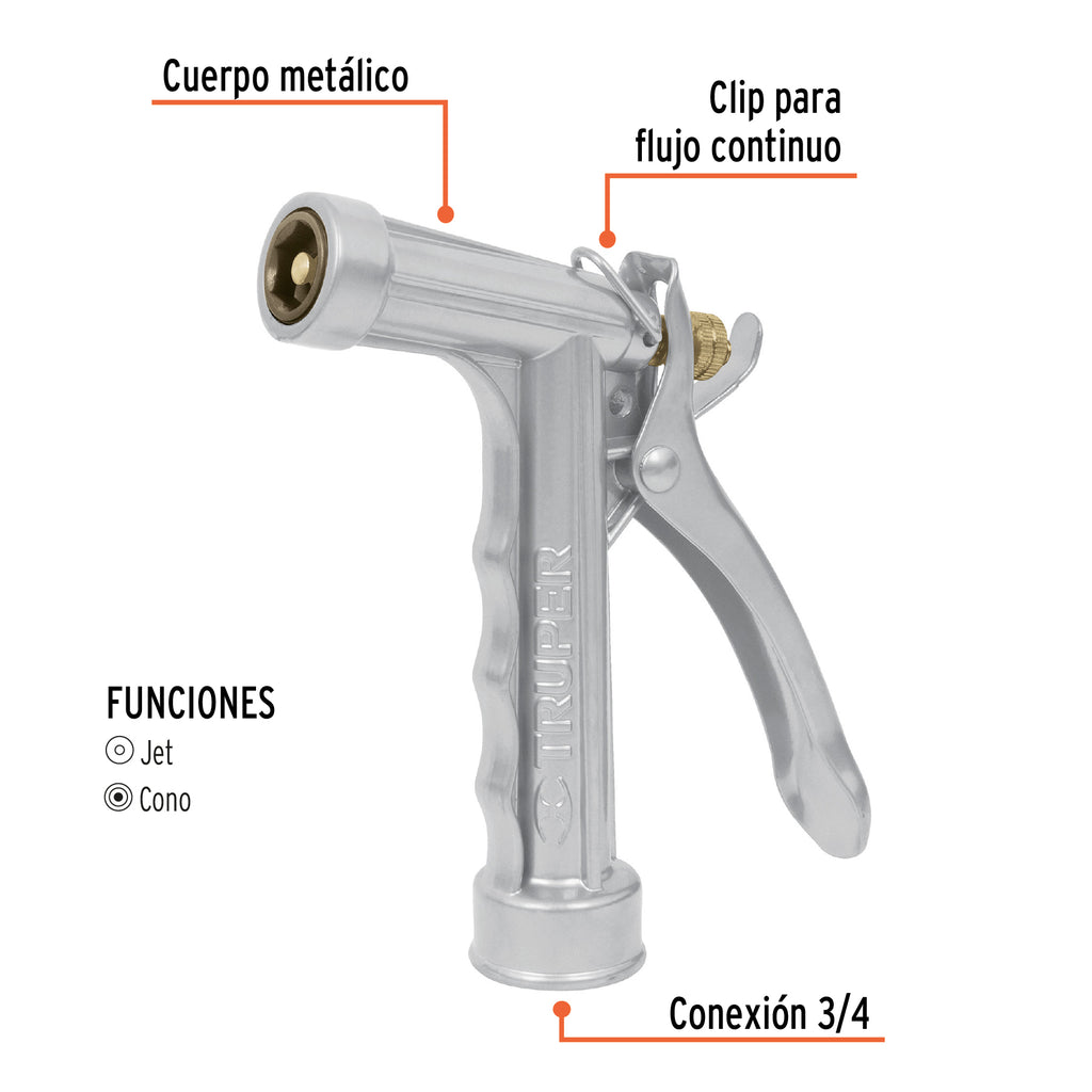 Pistola para riego de 2 funciones metálica, TRUPER PR-101 (17483)