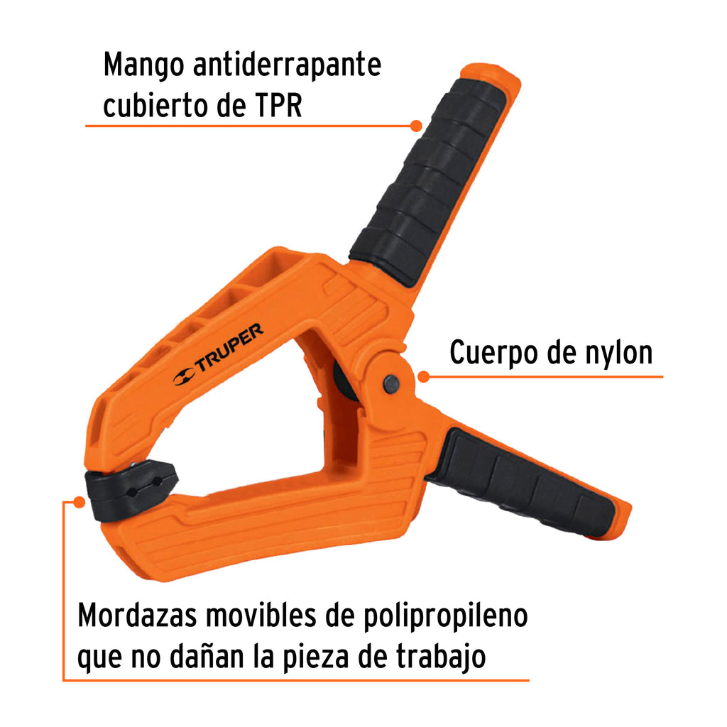 Prensa de resorte de 6", cuerpo de nylon con mango de TPR, TRUPER PRE-6 (17701)