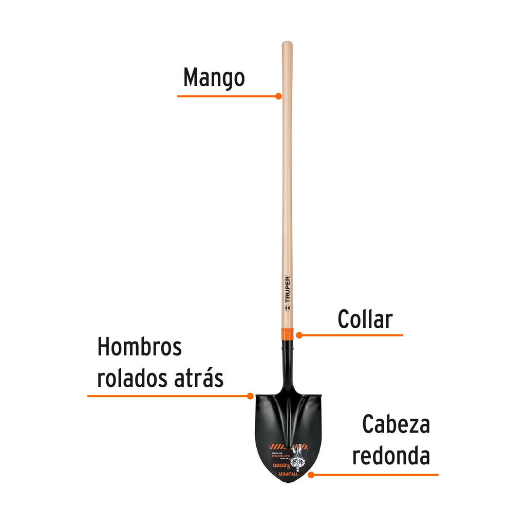 Pala redonda T-2000, mango largo 45", TRUPER PRL-P (17175)