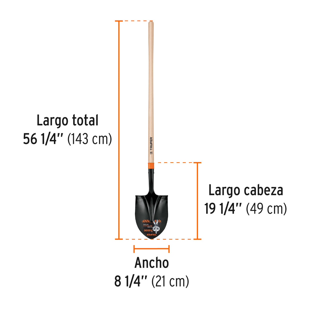 Pala redonda T-2000, mango largo 45", TRUPER PRL-P (17175)