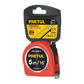 Flexómetro rojo 5 m cinta 19 mm, en tarjeta, PRETUL PRO-5MEB-R (21612)