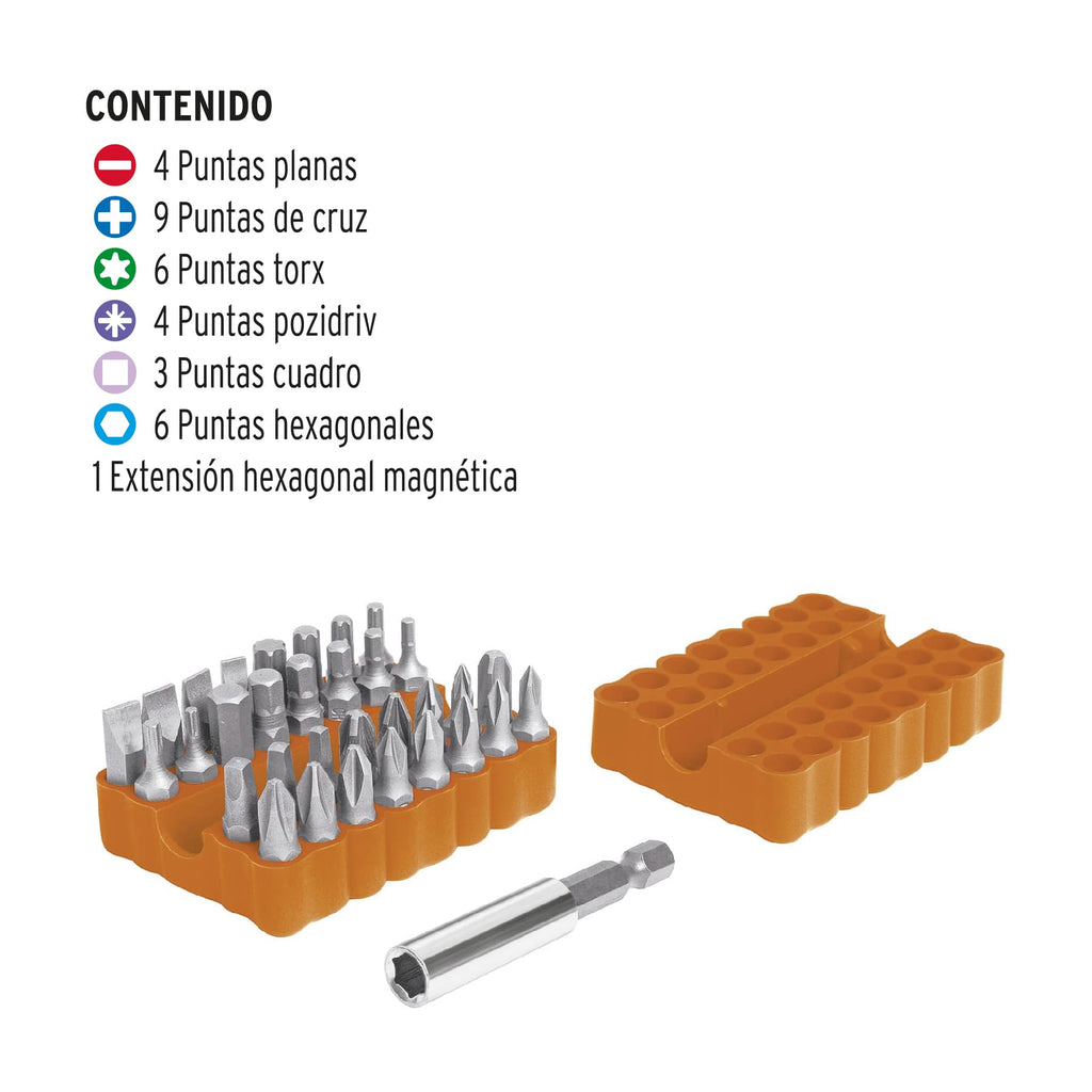 Juego de puntas mixtas 1", 33 piezas en organizador plástico TRUPER  PUN-33 (17788)