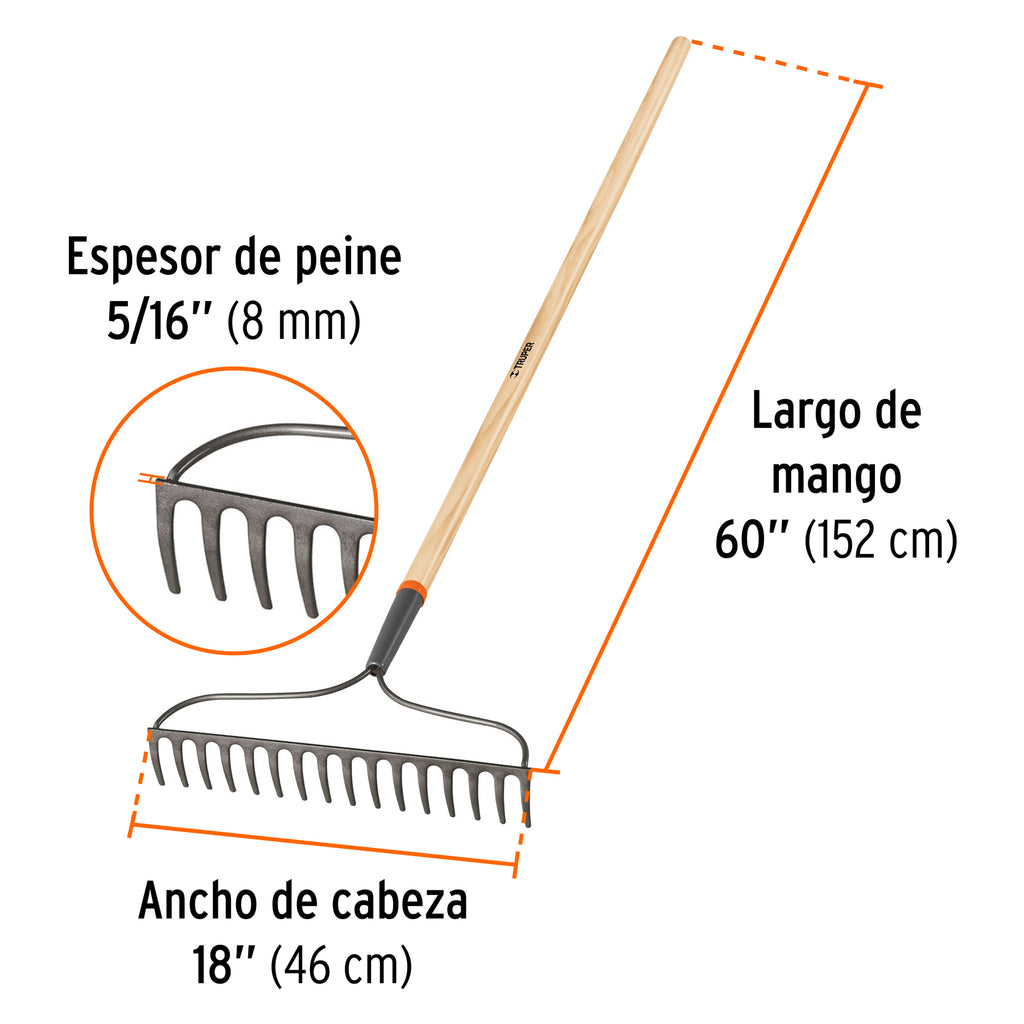 Rastrillo jardinero Classic, 16 dientes, mango 54", TRUPER R-16AM (17882)