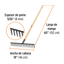 Cargar imagen en el visor de la galería, Rastrillo recto reforzado, 16 dientes, mango de 60&quot;, TRUPER R-16MX (17888)