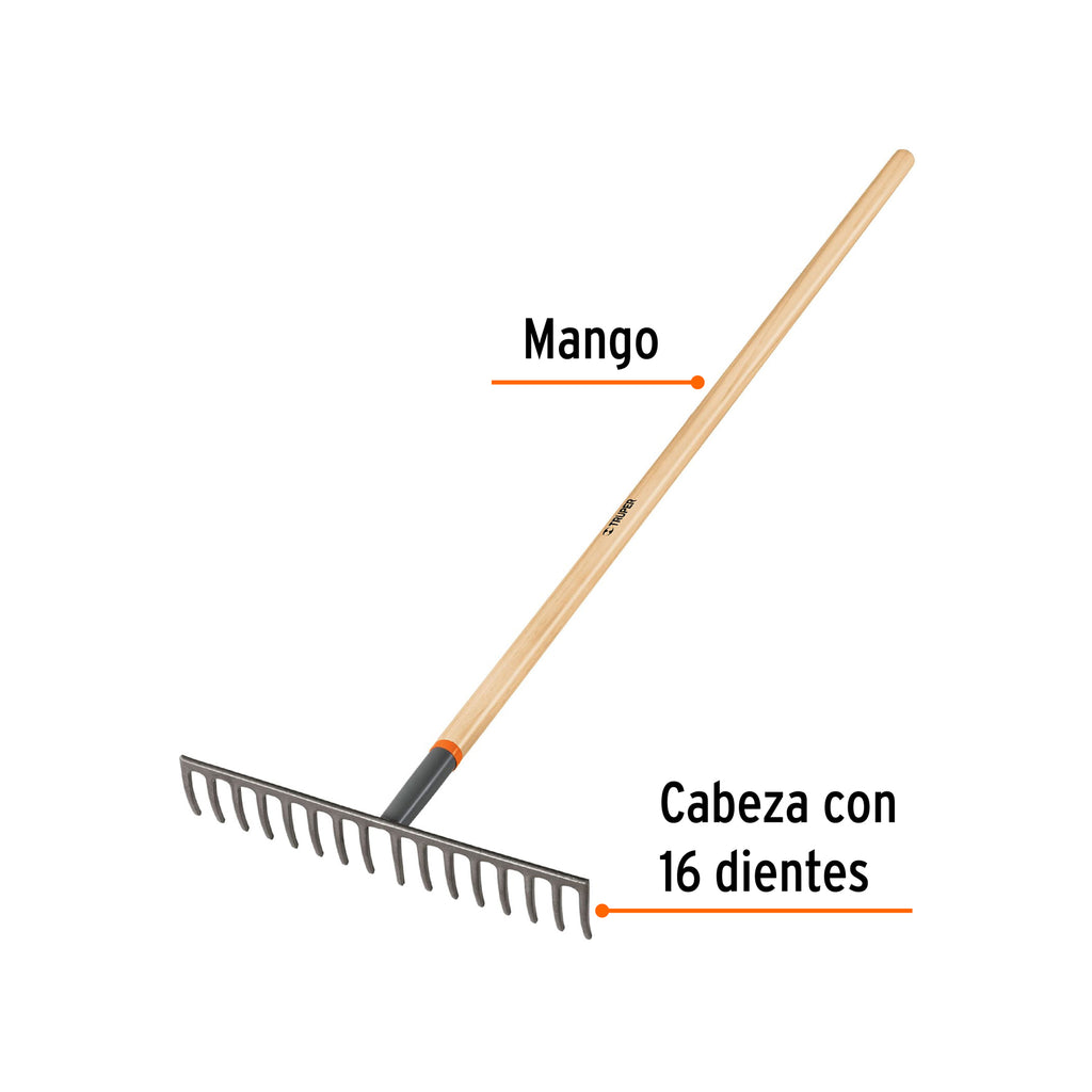 Rastrillo recto de 16 dientes, mango de 60", TRUPER R-16M (17880)