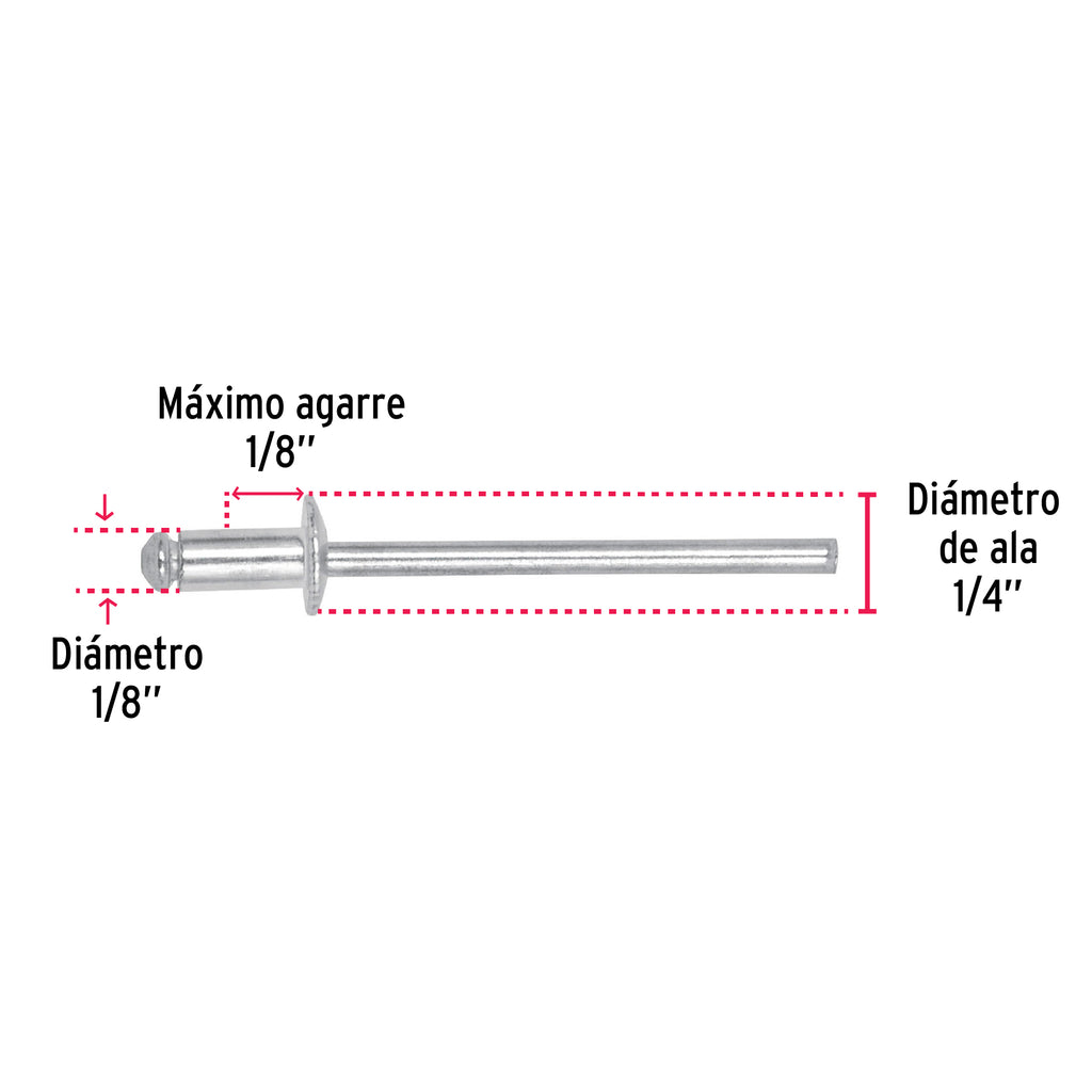 Remaches 1/8" x 1/8" de aluminio, ala 1/4" bolsa con 50pz FIERO R-42B (44518)