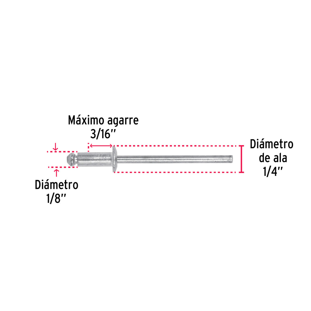 Remaches 1/8" x 3/16" de aluminio, ala 1/4" bolsa con 50pz FIERO R-43B (44519)