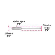 Cargar imagen en el visor de la galería, Remaches 1/8&quot; x 1/4&quot; de aluminio, ala 1/4&quot; bolsa con 50pz FIERO R-44B (44520)