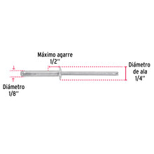 Cargar imagen en el visor de la galería, Remaches 1/8" x 1/2" de aluminio, ala 1/4 bolsa con 50pz FIERO R-48B (44523)