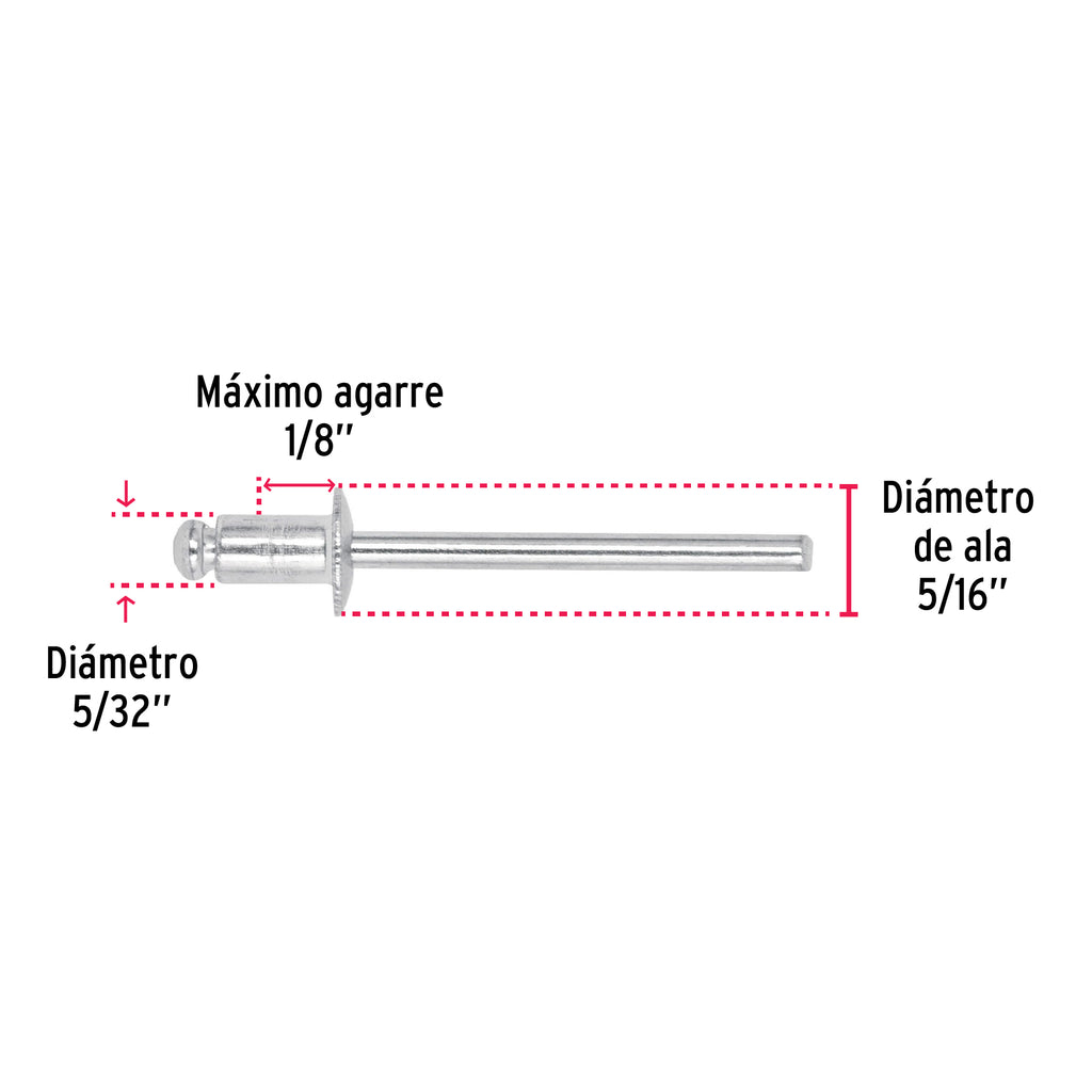 Remaches 5/32" x 1/8" de aluminio, ala 5/16 bolsa con 50pz FIERO R-52B (44524)