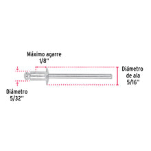 Cargar imagen en el visor de la galería, Remaches 5/32&quot; x 1/8&quot; de aluminio, ala 5/16 bolsa con 50pz FIERO R-52B (44524)