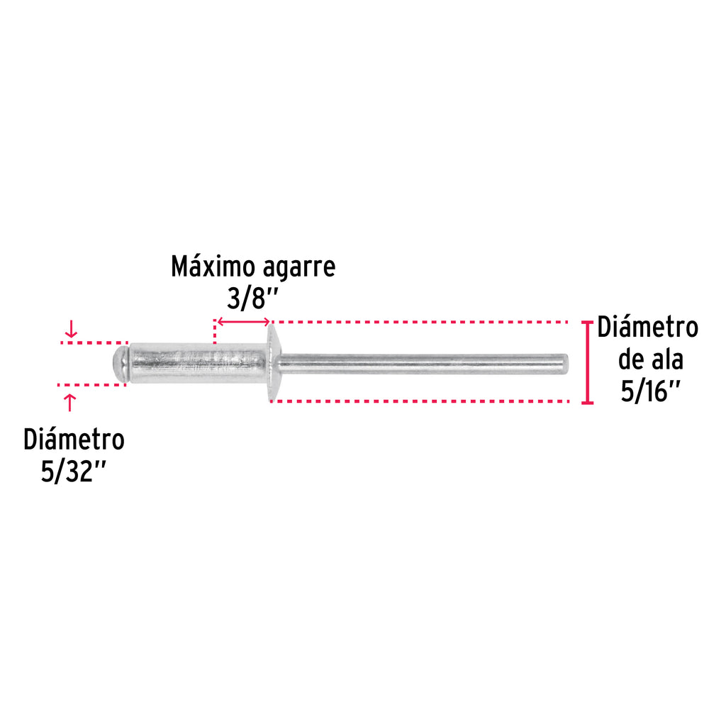 Remaches 5/32" x 3/8" de aluminio, ala 5/16" bolsa con 50pz FIERO R-56B (44526)