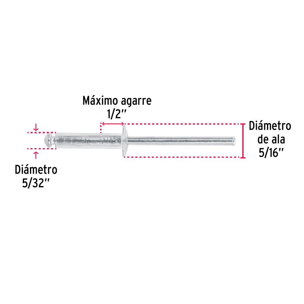 Remaches 5/32" x 1/2" de aluminio, ala 5/16" bolsa con 50pz FIERO R-58B (44527)