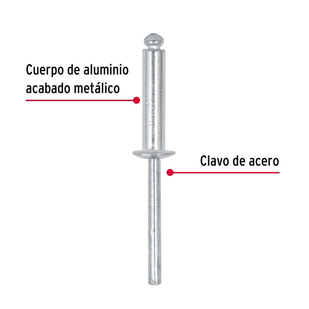 Remaches 3/16" x 5/8" de aluminio, ala 3/8" bolsa con 50pz FIERO R-610B (44535)