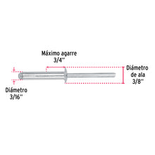 Cargar imagen en el visor de la galería, Remaches 3/16&quot; x 3/4&quot; de aluminio, ala 3/8&quot; bolsa con 50pz FIERO R-612B (44536)