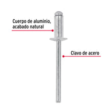 Cargar imagen en el visor de la galería, Remaches 3/16" x 1/8" de aluminio, ala 3/8" bolsa con 50pz FIERO R-62B (44528)