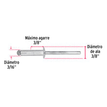 Cargar imagen en el visor de la galería, Remaches 3/16&quot; x 3/8&quot; de aluminio, ala 3/8&quot; bolsa con 50pz FIERO R-66B (44530)