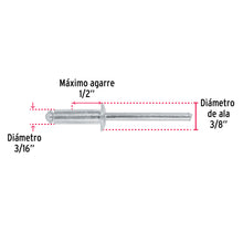 Cargar imagen en el visor de la galería, Remaches 3/16&quot; x 1/2&quot; de aluminio, ala 3/8&quot;  bolsa con 50pz FIERO R-68B (44531)