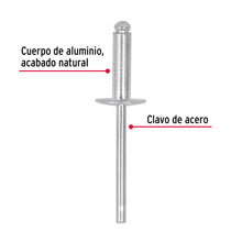 Cargar imagen en el visor de la galería, Remaches 3/16&quot; x 1/2&quot; de aluminio, ala 17/32&quot; bolsa con 50pz FIEROR-68LF-B (44538)