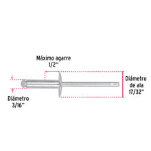 Cargar imagen en el visor de la galería, Remaches 3/16&quot; x 1/2&quot; de aluminio, ala 17/32&quot; bolsa con 50pz FIEROR-68LF-B (44538)