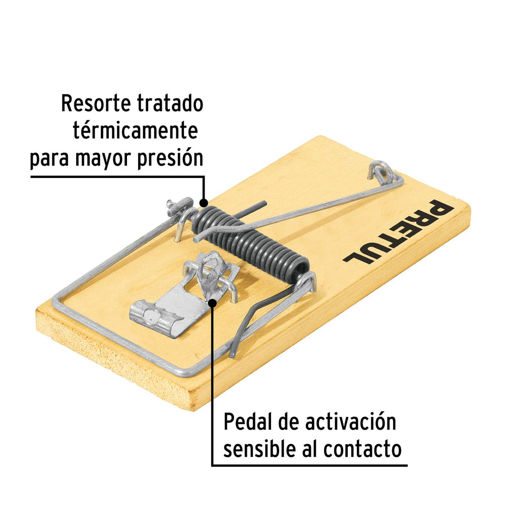 Bolsa con 2 trampas de 4" de madera para ratón, PRETUL  RAT-4M (23709)