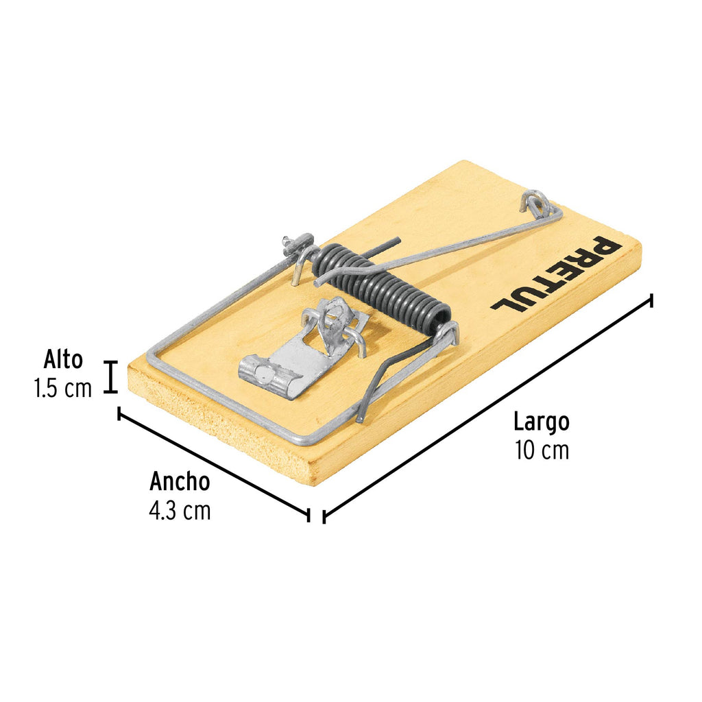 Bolsa con 2 trampas de 4" de madera para ratón, PRETUL  RAT-4M (23709)