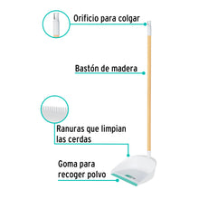 Cargar imagen en el visor de la galería, Recogedor plástico con bastón de madera, KLINTEK RECO-11B (57024)