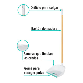 Recogedor plástico con bastón de madera, KLINTEK RECO-11B (57024)