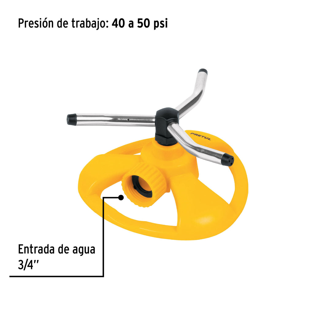 Aspersor giratorio de 3 brazos con base plástica, PRETUL REG-3 (20065)