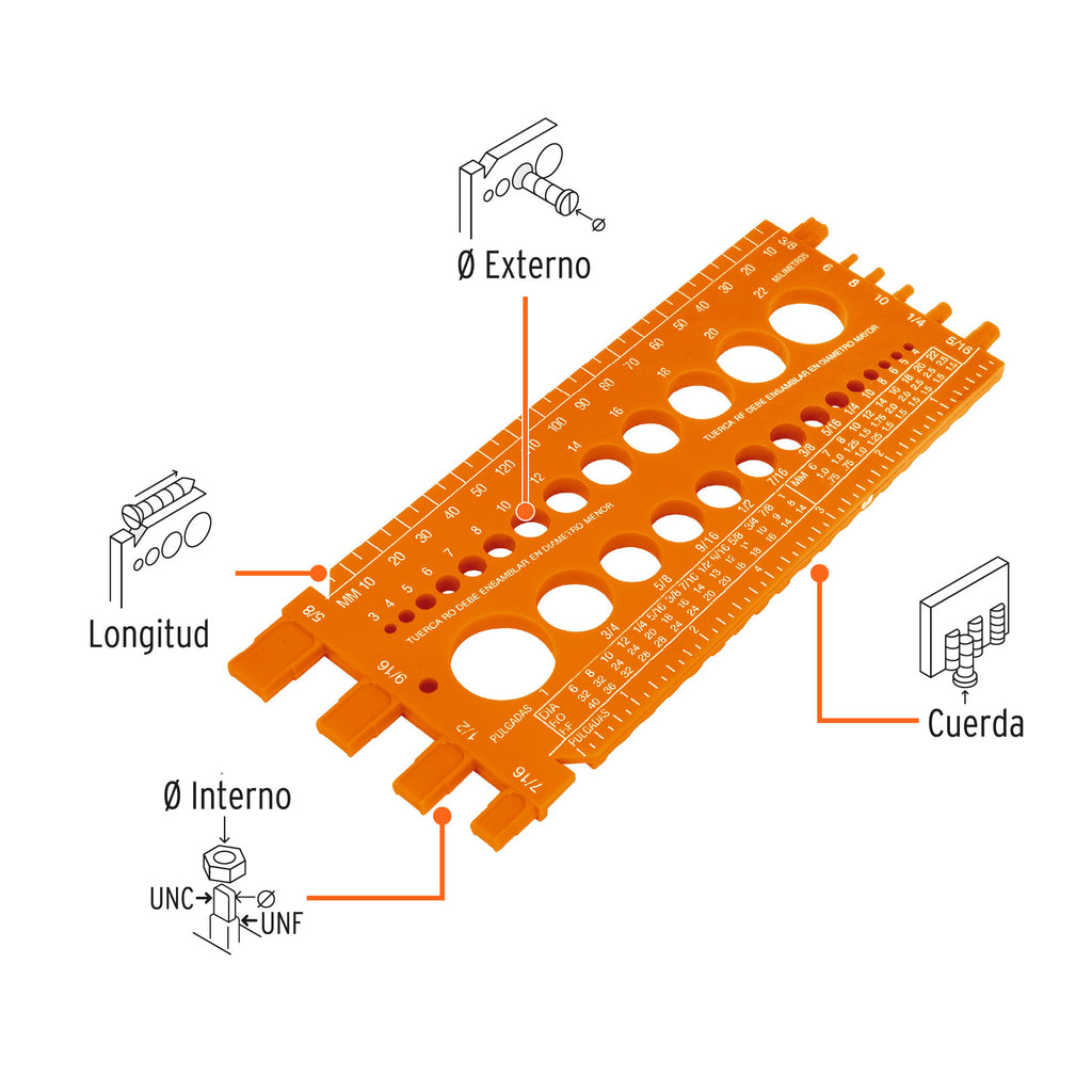 Regleta medidora de tuercas y tornillos, 22 cm, TRUPER REGLA-22 (10811)