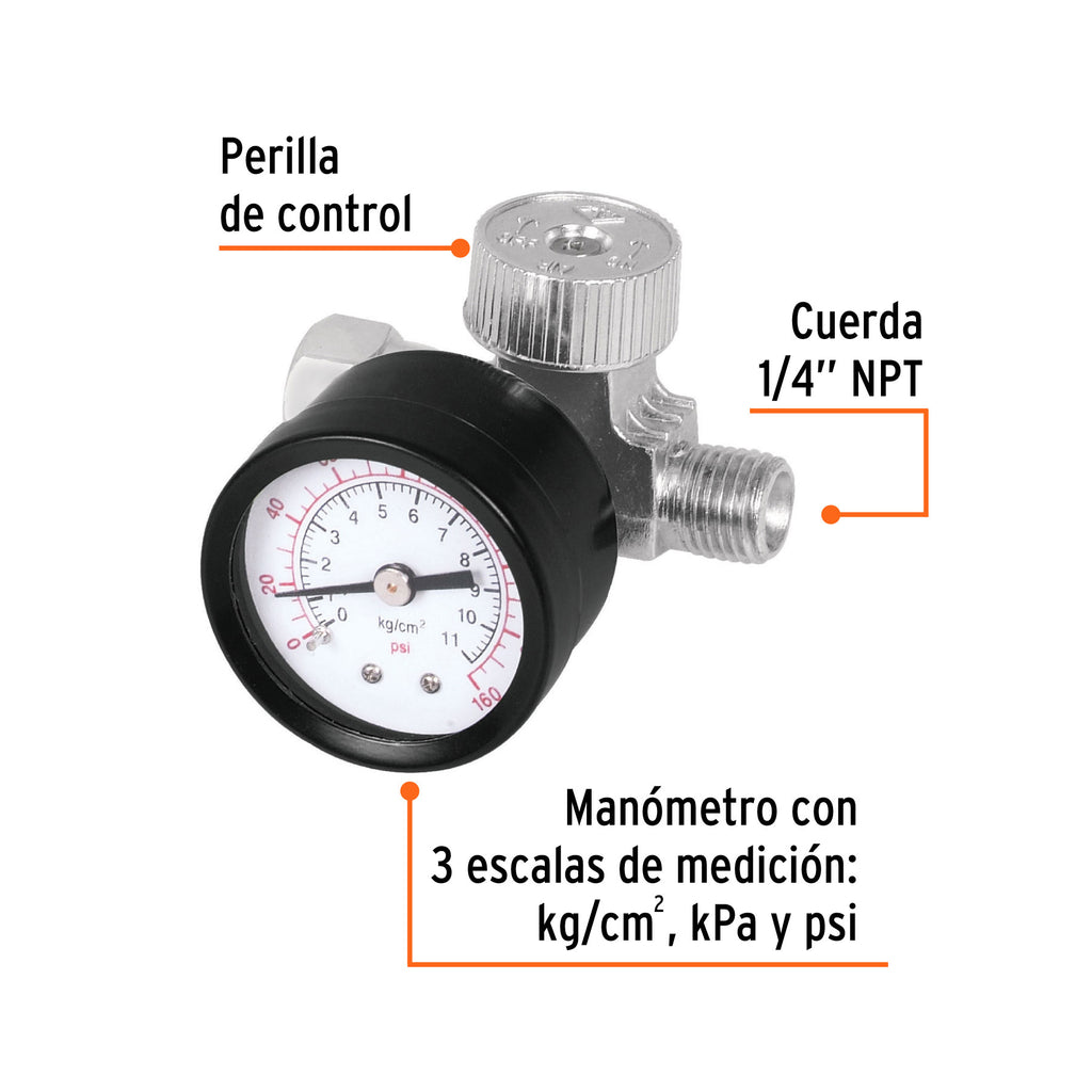 Regulador de aire con manómetro, cuerda 1/4 NPT, TRUPER REGU-1/4 (19239)