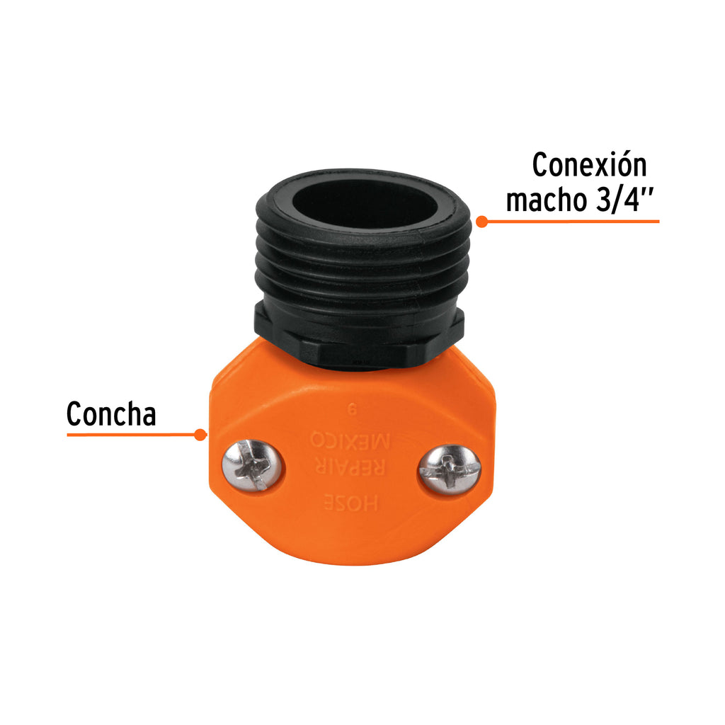 Conector 1/2" macho de ABS para manguera, TRUPER REM-1/2 (12710)