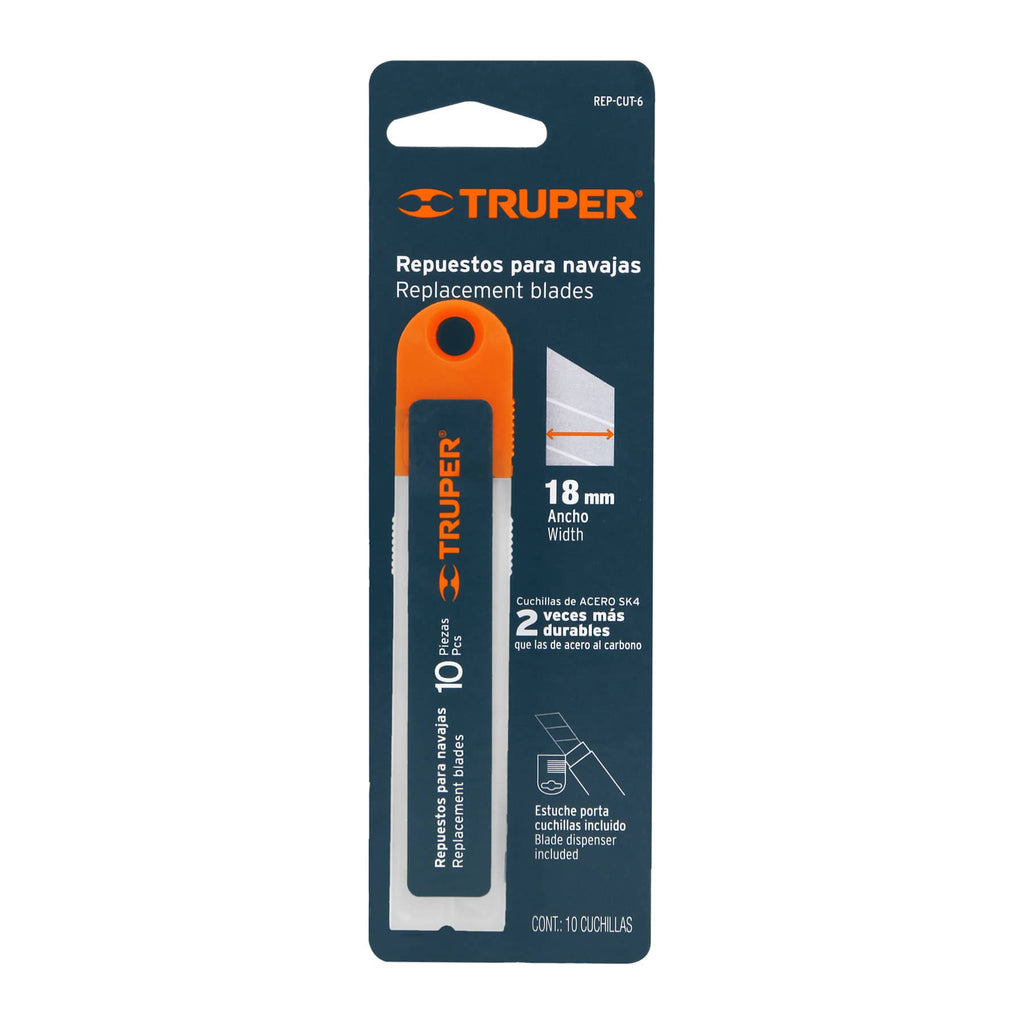 Estuche con 10 cuchillas SK4 de 18 mm para cutter, TRUPER REP-CUT-6 (16965)