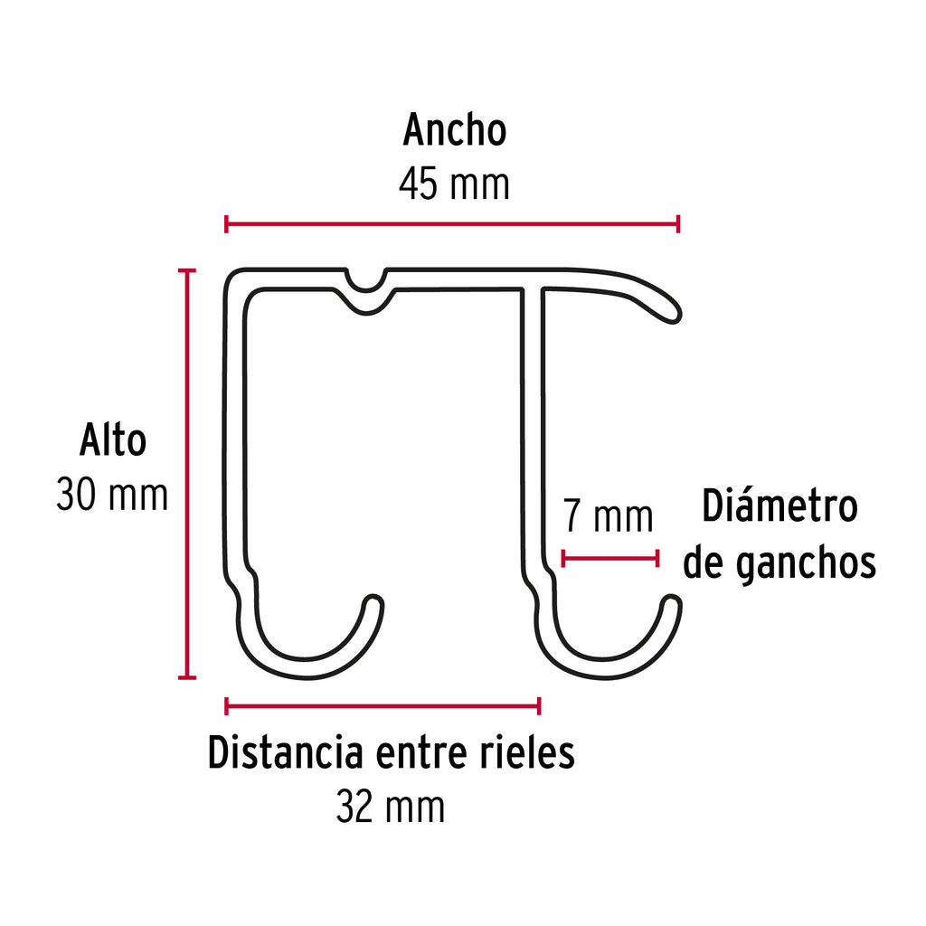 Riel superior "JJ" de aluminio para puerta corrediza 2 m, HERMEX RJJ-20 (48972)