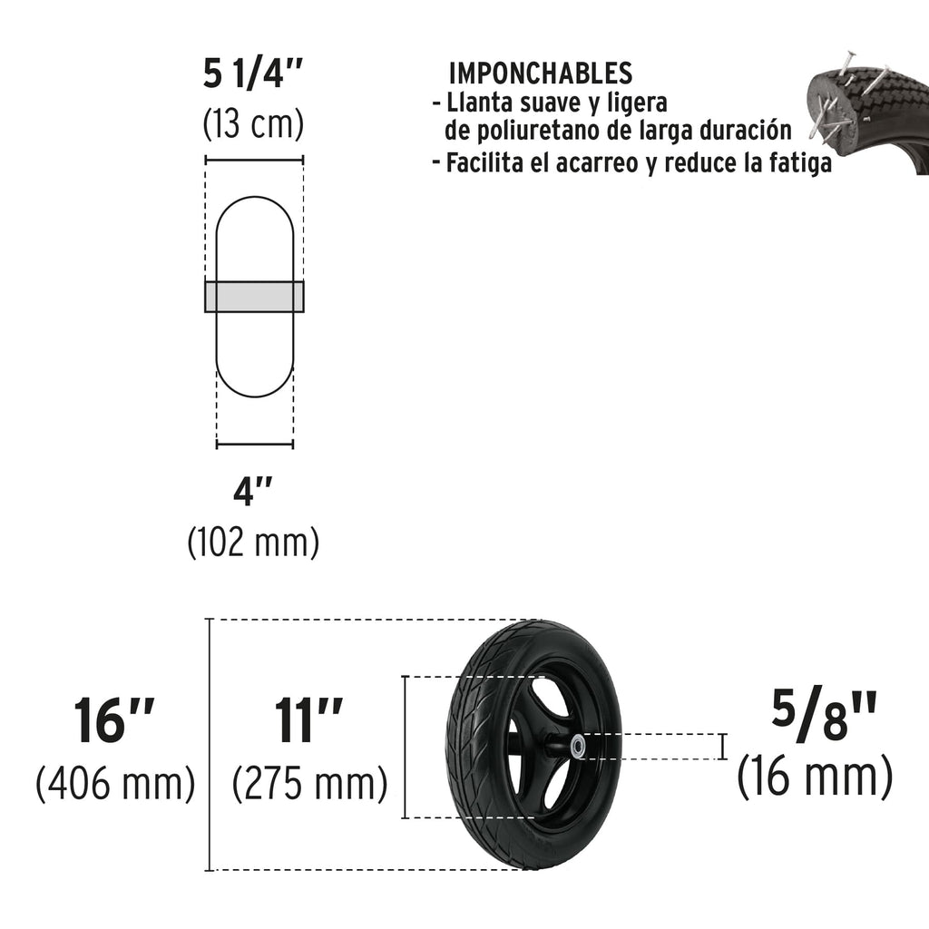 Llanta completa imponchable 16",  TRUPER RN-X (19658)