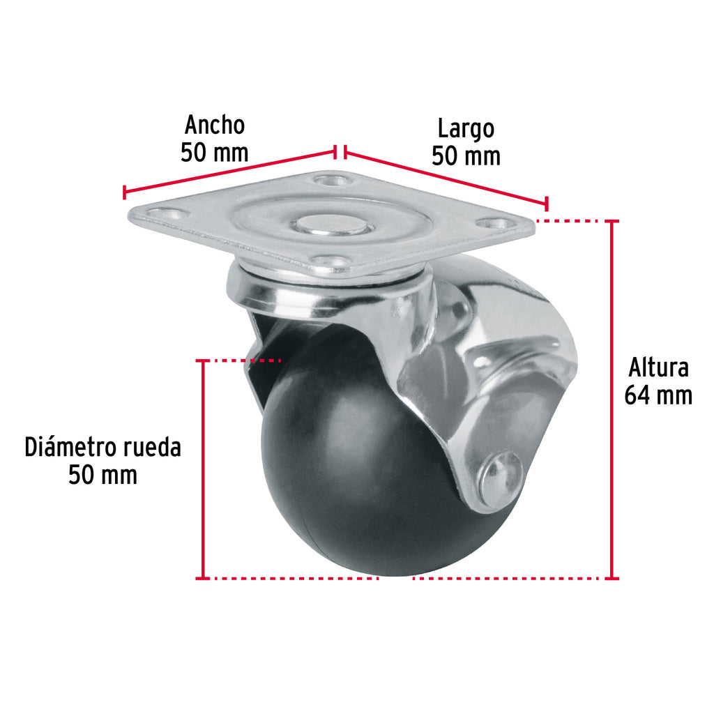 Rodaja esférica, 50 mm con placa, FIERO RO-50P (44391)