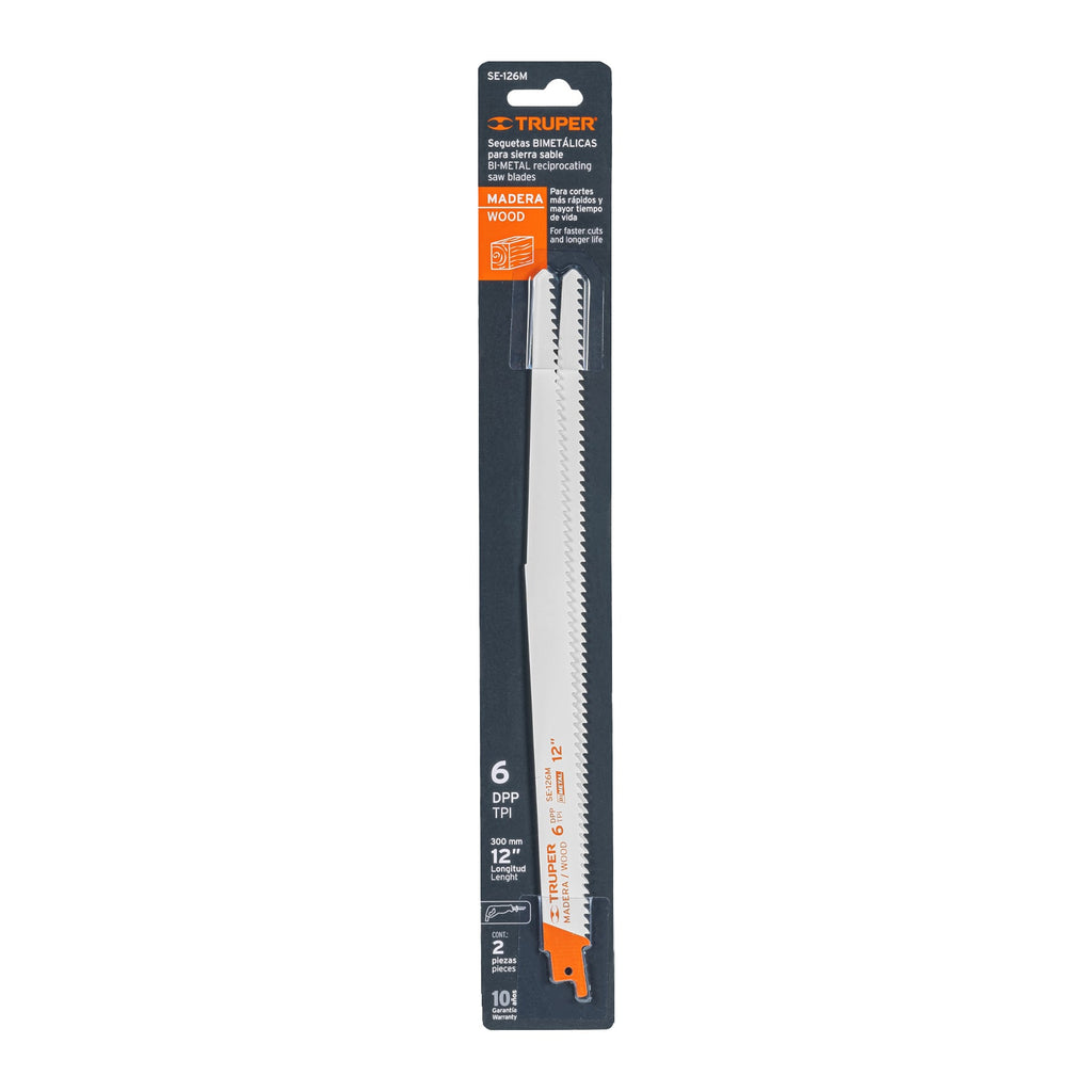 Blíster con 2 seguetas sierra sable 12" 6 DPP para madera, TRUPER SE-126M (10789)