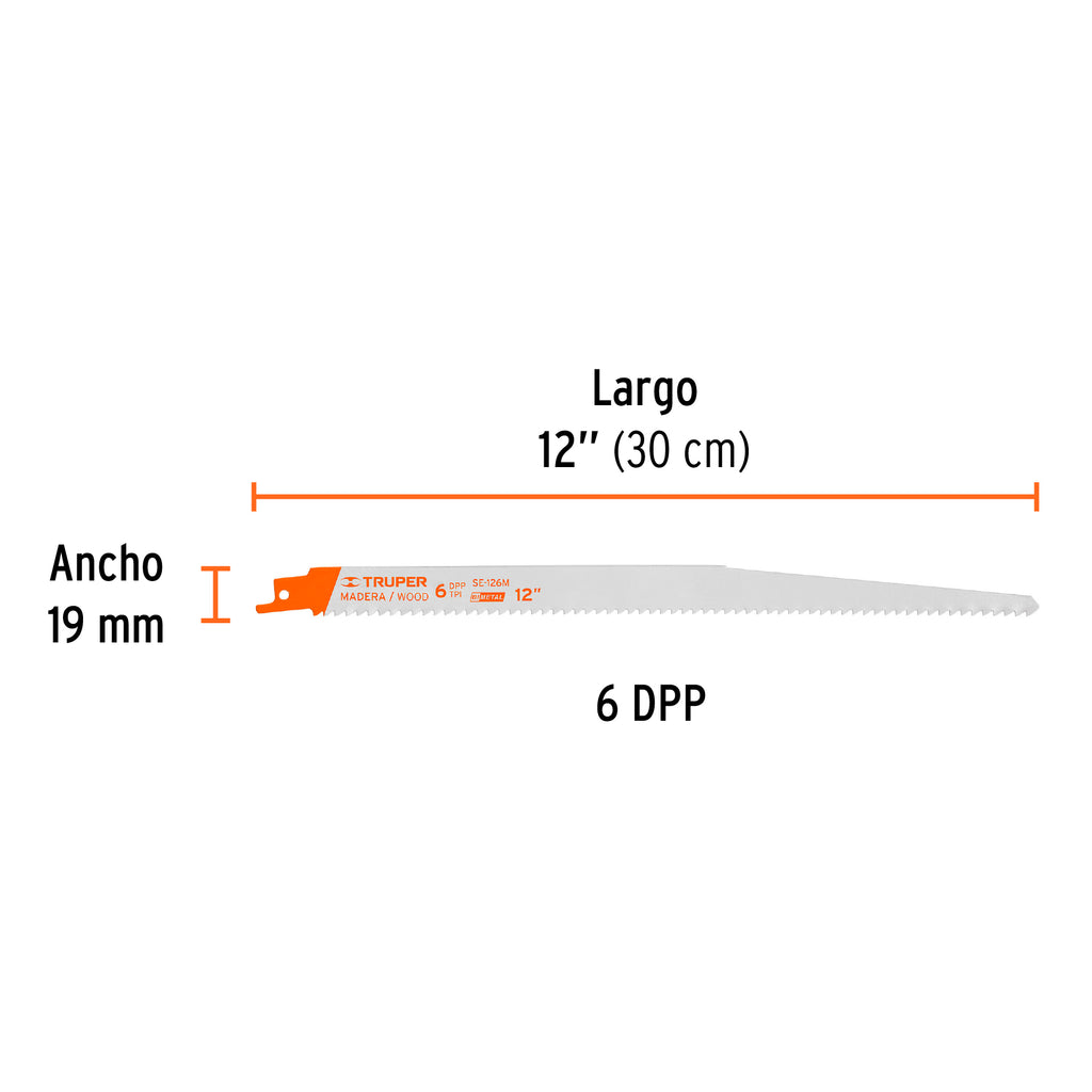 Blíster con 2 seguetas sierra sable 12" 6 DPP para madera, TRUPER SE-126M (10789)