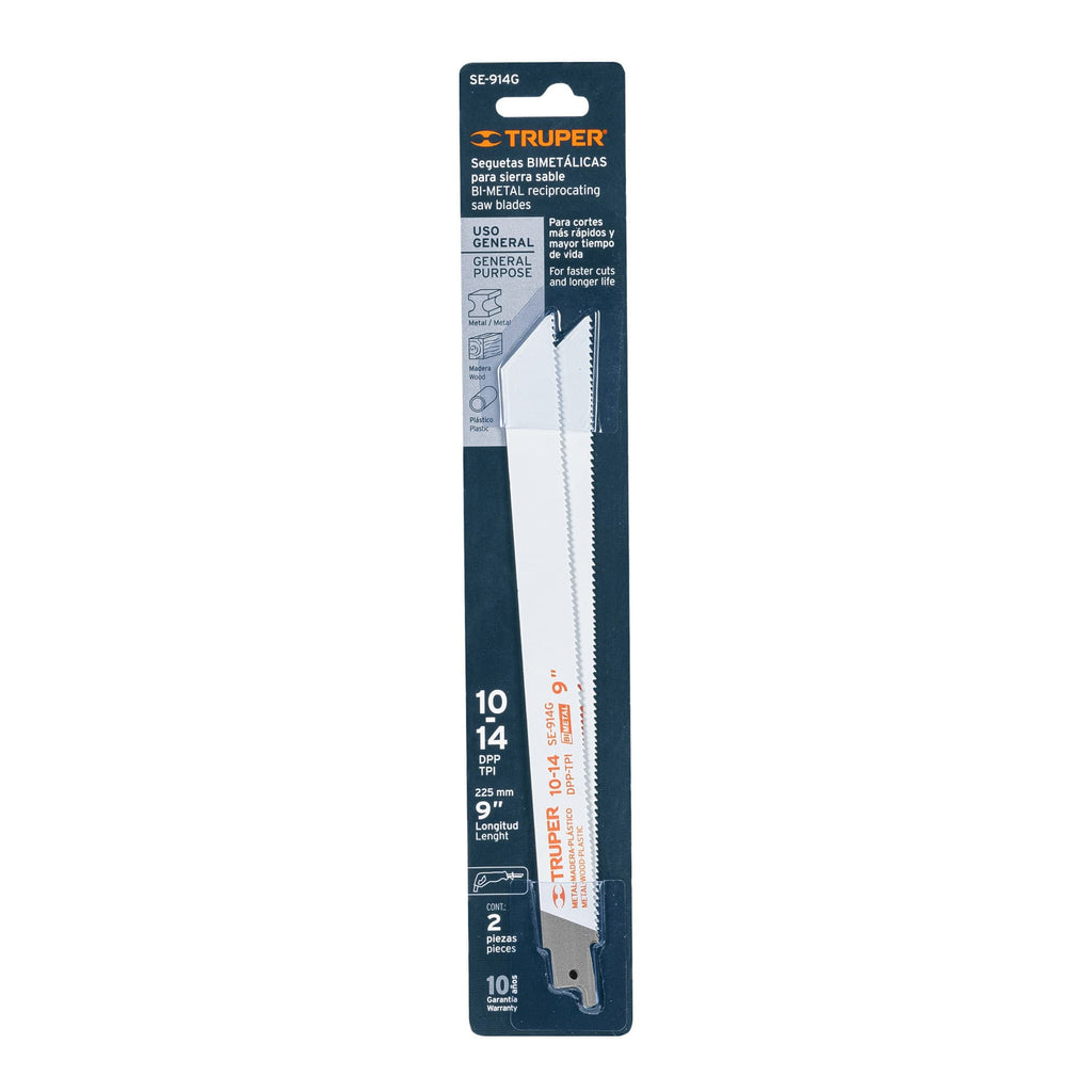 Blíster con 2 seguetas sierra sable 9" 10-14 DPP uso general, TRUPER SE-914G (10791)