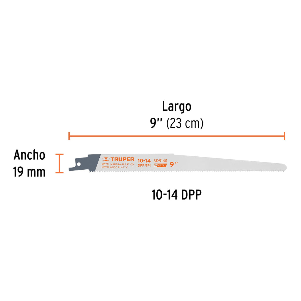 Blíster con 2 seguetas sierra sable 9" 10-14 DPP uso general, TRUPER SE-914G (10791)