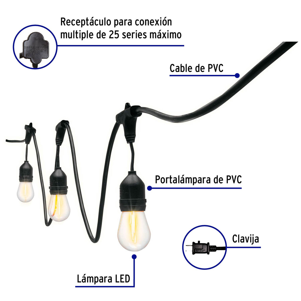 Serie de 14.6 m con 24 luces de LED para exterior, VOLTECK SL-14L (49991)