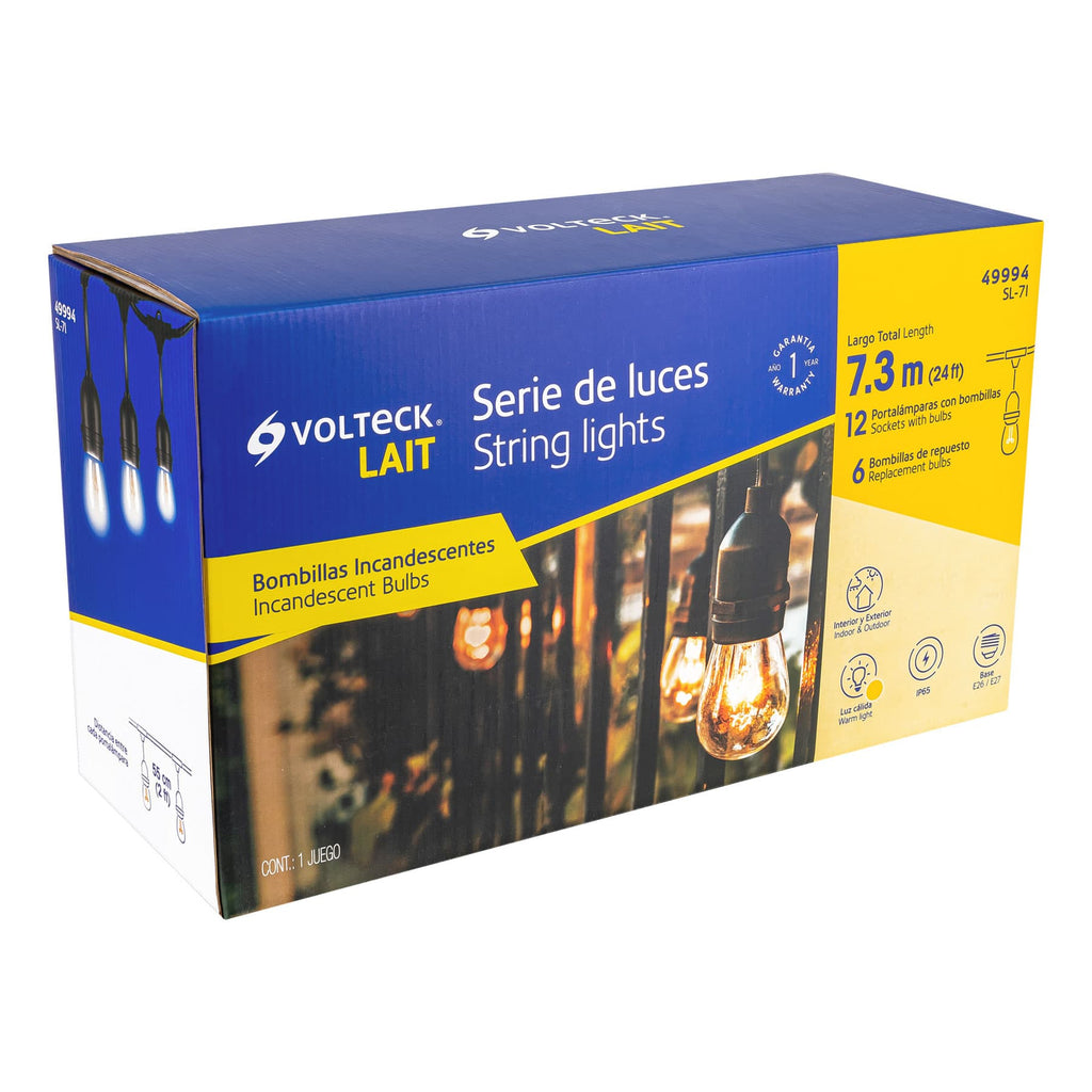 Serie de 7.3 m con 12 luces incandescentes para exterior, VOLTECK SL-7I (49994)