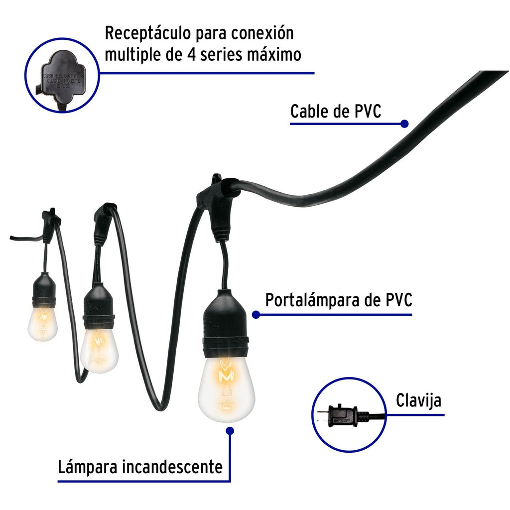 Serie de 7.3 m con 12 luces incandescentes para exterior, VOLTECK SL-7I (49994)