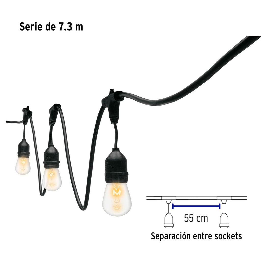 Serie de 7.3 m con 12 luces incandescentes para exterior, VOLTECK SL-7I (49994)