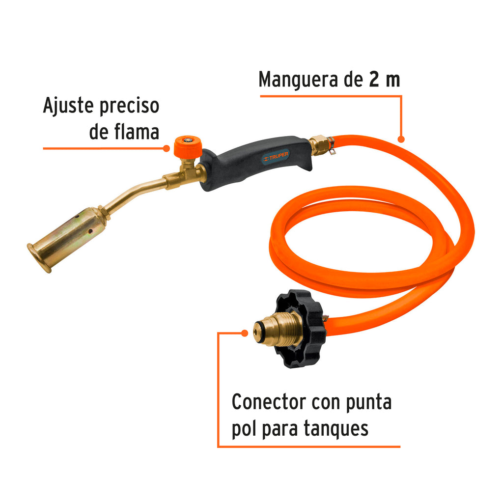 Soplete con manguera para gas, 200 PSI, TRUPER SOP-200 (16920)