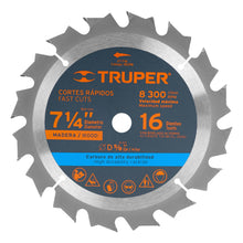 Cargar imagen en el visor de la galería, Disco sierra 7- 1/4&quot; para madera, 16 dientes centro 5/8&quot; TRUPER ST-716 (18298)