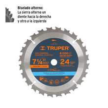 Cargar imagen en el visor de la galería, Disco sierra 7- 1/4&quot; para madera, 24 dientes centro 5/8&quot; TRUPER ST-724 (18300)