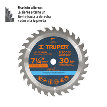 Cargar imagen en el visor de la galería, Disco sierra 7- 1/4&quot; para madera, 30 dientes centro 5/8&quot; TRUPER ST-730 (18318)