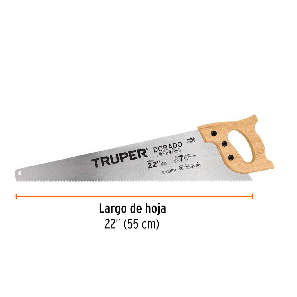 Serrucho 22" Dorado, 7 DPP, TRUPER STD-22 (18169)